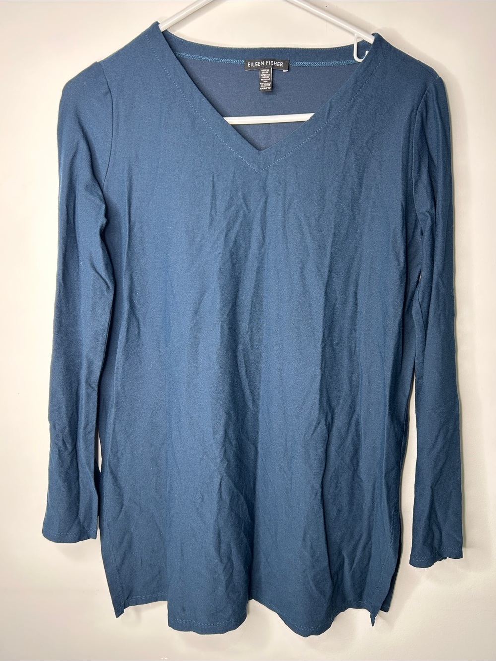 Eileen Fisher Slate Blue V-Neck Long Sleeve Tee